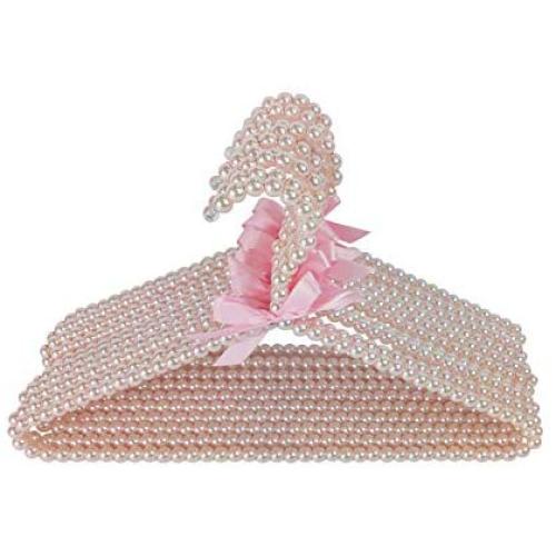 SAASNY Pack of Premium Metal Elegant Clothes Hangers Covered in Pearl Beads - 30cm (11.8 Inch) (5) Ideal for Home and Shops