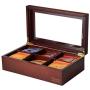 Volenx Tea Chest Box, Wooden Tea Boxes Storage Organizer with Dividers and Glass Window, Tea Boxes Holder 6 Compartment for Tea Bags