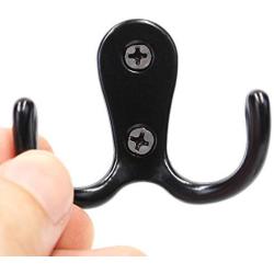 25 Pieces Retro Double Prong Robe Hook Hat Hook Coat Hook Cloth Hanger with 50 Pieces Screws by Erlvery DaMain (Black)