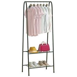 KAREZONINE Freestanding Closet, Double Rod Heavy Duty Garment Rack 2-Tier Metal Hanging Clothes Rack Portable Closet with Bottom Shelves for Shoes Storage - Black