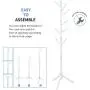 Clewiltess Wooden Tree Coat Rack Stand, 8 Hooks Super Easy Assembly, Hallway/Entryway Coat Hanger Stand for Clothes, Suits, Accessories (White)