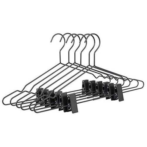 Metal Wire Clothes Hangers Adjustable Clips, Non Slip Space Saving Multifunction for Pants Sweater Jackets Shirts Scarfs Sling Clothes-Black 20-Pack