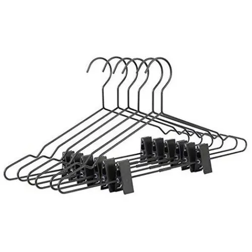 Metal Wire Clothes Hangers Adjustable Clips, Non Slip Space Saving Multifunction for Pants Sweater Jackets Shirts Scarfs Sling Clothes-Black 20-Pack