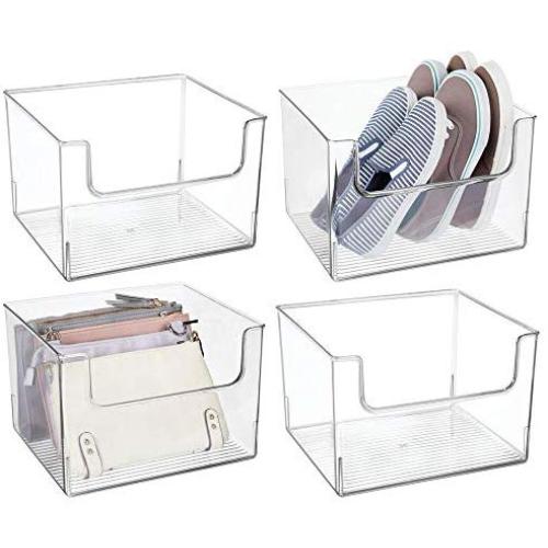 mDesign Plastic Open Front Closet Home Storage Organizer Bin Boxes Container - for Bedroom, Cube Furniture Shelving Units - Holds Mens, Womens, Kids Clothing, Accessories - 12" Wide - 4 Pack - Clear