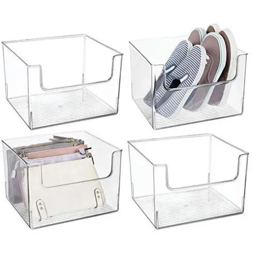 mDesign Plastic Open Front Closet Home Storage Organizer Bin Boxes Container - for Bedroom, Cube Furniture Shelving Units - Holds Mens, Womens, Kids Clothing, Accessories - 12&quot Wide - 4 Pack - Clear