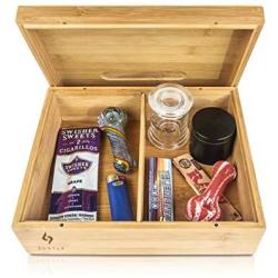 Rolling Tray Stash Boxes - Extra Large Bamboo Boxes w/Ample Storage Space to Organize All Smoking Accessories - Comes with Convertible Rolling Tray Lid