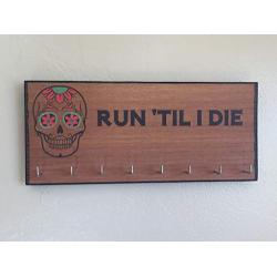 Race Medal Holder/Running Medal Hanger -RUN TIL I DIE. Wood Wall Mounted Medal Organizer