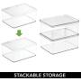 mDesign Stackable Plastic Bathroom Vanity Countertop or Dresser Storage Organizer Bin Boxes - Lid, Store Hair Brushes, Combs, Sprays, Nail Supplies, Makeup, Cosmetics, Blenders, 4 Pack - Clear