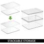 mDesign Stackable Plastic Bathroom Vanity Countertop or Dresser Storage Organizer Bin Boxes - Lid, Store Hair Brushes, Combs, Sprays, Nail Supplies, Makeup, Cosmetics, Blenders, 4 Pack - Clear