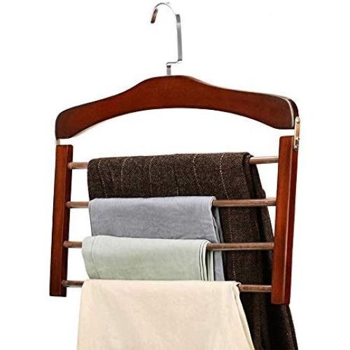 XUROM Hanger Pack of 2 Clothes Pants Hangers 4 Layers Wooden Pant Slack Hangers Closet Storage Organizer for Pants Jeans Scarf Hanging Space Saving Hangers for Dresses Trousers