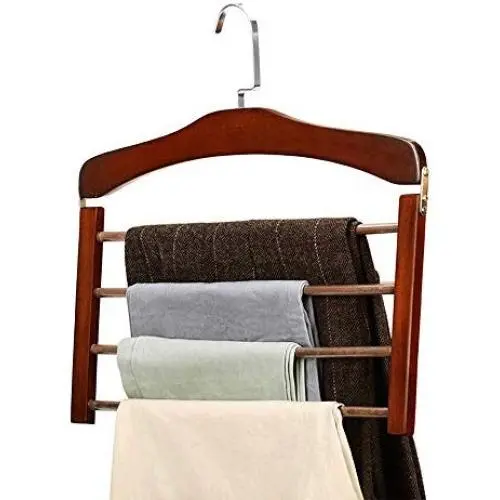 Iddefee Clothes Hanger Pack of 2 Clothes Pants Hangers 4 Layers Wooden Pant Slack Hangers Closet Storage Organizer Multifunctional Hanger Pants Hangers (Color : Retro, Size : 38cm)