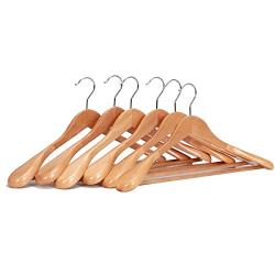 JS HANGER Gugertree Wooden Extra-Wide Shoulder Suit Hangers, Wood Coat Hangers Pant Hangers, Natural Finish, 6-Pack