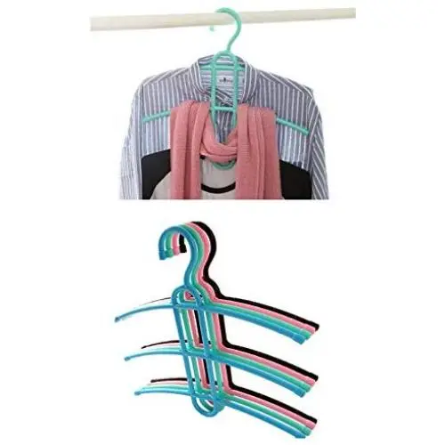 10pcs Random Color Plastic Cloth Hanger Space Saver Non-Slip Hook Clothes Holder Drying Rack Clothing Organizer 3 Layers Fish Bone Shaped