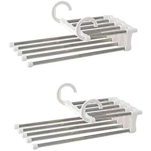 Hli-SHJHsmu 2PCS Closet Organizer Space Saver Clothing Rack Stainless Steel Multifunction Pants Rack Magic Hanger Clothes Hook Closet Rack