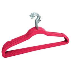 Clothes Hangers Black Flocking Hanger Collar Hanging Non-Slip Shoulderless Hanger Indoor Airer (Color : Red)