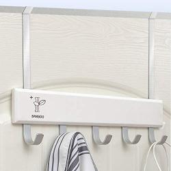 Over The Door Hanger - 5 Hook DIY Assembly Rack for Towels, Clothes, Coat, Jackets, Scarves, Bags Hanger in The Bathroom, Bedroom Door Storage (White Bamboo Wood)
