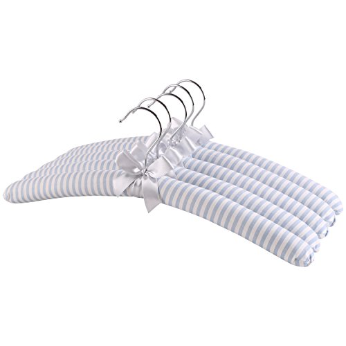 Neoviva Cotton Clothes Fabric Hanger Set for Father, Pack of 5, Slim Striped Baby Blue