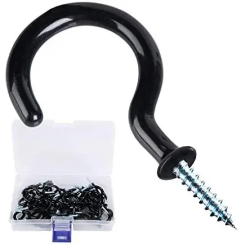 50-Pack Cup Hooks, 1-1/4inch Vinyl Coated Screw-in Ceiling Hooks Hanger for String Lights Curtains Ropes Chains Mugs Indoor and Outdoor Use, Black 50-Pack Cup Hooks, 1-1/4inch Vinyl Coated Screw-in Ceiling Hooks Hanger for String Lights Curtains Ropes Chains Mugs Indoor and Outdoor Use, Black