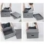Ribens Collapsible Storage Bins with Lids Linen Fabric Foldable Storage Boxes Organizer Containers Baskets Cube [3-Pack] Home Bedroom Closet Office Nursery Toys (Grey, 14.5