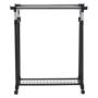 K&A Company Rack Double Adjustable Rolling Hanger Garment Rail Shoe Clothes Shelf Organizer Portable W Clothing Shoes Rod Bar Row Silver