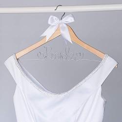Ella Celebration Bride Wedding Dress Hanger Natural Wood, Wooden and Wire Hangers for Dresses (Natural Wood Silver Wire)