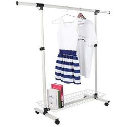 Shwk Collapsible Single Rail Adjustable Clothes Hanger Rolling Garment Rack Duty Rail