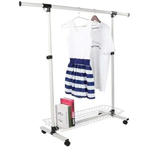 Shwk Collapsible Single Rail Adjustable Clothes Hanger Rolling Garment Rack Duty Rail Shwk Collapsible Single Rail Adjustable Clothes Hanger Rolling Garment Rack Duty Rail