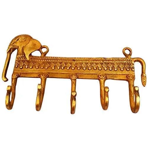 Purpledip Brass Wall Hook Regal Elephants: Vintage Design Coat Clothes Hanger (11735)