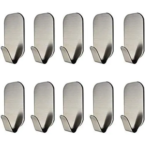 10 Pcs Adhesive Hook (Hold 8 lb Each) Heavy Duty 304 Stainless Steel Hanging for Bath Towel Coat Hat Hooks Kitchen Wall Storage Organizer 10 Pcs Adhesive Hook (Hold 8 lb Each) Heavy Duty 304 Stainless Steel Hanging for Bath Towel Coat Hat Hooks Kitchen Wall Storage Organizer