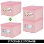 mDesign Decorative Soft Stackable Fabric Closet Storage Organizer Holder Boxes - Clear Window, Attached Lid, for Child/Kids Room, Nursery - Large, Collapsible Foldable - Herringbone Print, 2 Pack - Pink mDesign Decorative Soft Stackable Fabric Closet Storage Organizer Holder Boxes - Clear Window, Attached Lid, for Child/Kids Room, Nursery - Large, Collapsible Foldable - Herringbone Print, 2 Pack - Pink