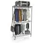 VIPEK 2 Tiers Wire Garment Rack Clothes Rack Portable Clothes Wardrobe Compact Wardrobe Storage Rack Organizer Hanger Bar Metal Clothing Shoe Rack with PP Wheels Side Hooks