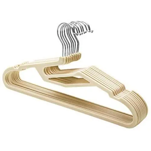 SAASNY Standard Hangers Plastic Hangers,Premium S-Shaped Pp Plastic Clothes Hangers,Set of 25,Space-Saving Clothes Hangers,Non-Slip,for Jackets,Shirts,Dresses,Scarves,(Beige) for Drying and Storage