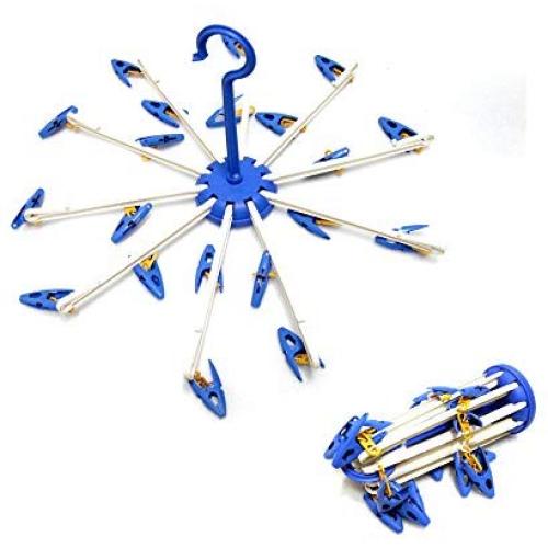Round Folding Laundry Drying Clothes Hanger With 20 Clips Octopus Clothespins