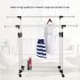 GaGa Portable Adjustable Garment Clothes Double Rail Rack Rolling Hanger Organizer Heavy Duty with Wheels