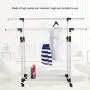 GaGa Portable Adjustable Garment Clothes Double Rail Rack Rolling Hanger Organizer Heavy Duty with Wheels