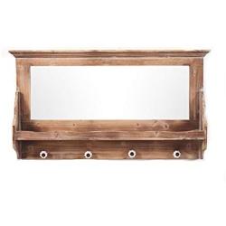 ZEMIN Wall Coat Rack Clothes Hat Hanger Holder Shelf Solid Wood with Mirror Creative, Brown, 85x47x13CM