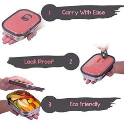 Stainless Steel Food Containers - Leak Proof Tiffin Lunch Boxes - 3 In 1 Food Storage Boxes For Outdoor and Indoor - Durable - Toxin Free - Dishwasher Safe | Pink 3 Pcs.