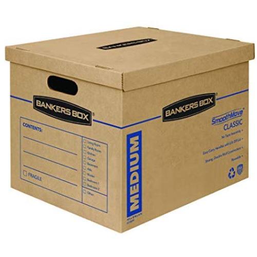 Bankers Boxes SmoothMove Classic Moving Boxes, Tape-Free Assembly, Easy Carry Handles, Medium, 18 x 15 x 14 Inches, (7717204)