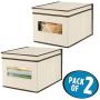 mDesign Soft Stackable Fabric Closet Storage Organizer Holder Boxes Bin with Clear Window, Attached Hinged Lid - Bedroom, Hallway, Entryway, Bathroom - Large, 2 Pack - Cream/Espresso Brown mDesign Soft Stackable Fabric Closet Storage Organizer Holder Boxes Bin with Clear Window, Attached Hinged Lid - Bedroom, Hallway, Entryway, Bathroom - Large, 2 Pack - Cream/Espresso Brown