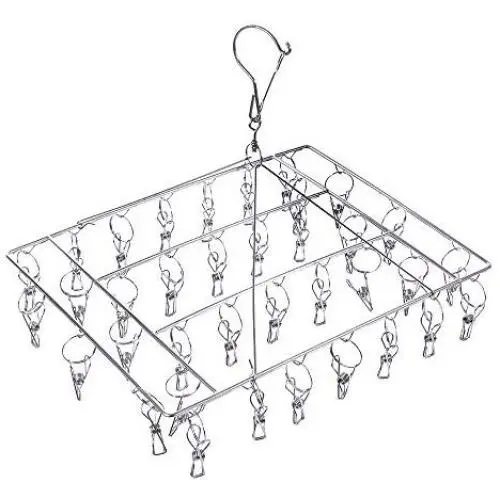 Urijk 36 Clips Metal Clothespins Stainless Steel Clothes Drying Rack Portable Metal Hanger Great for Indoor Outdoor Laundry Hanger Rectangle Hanging Clothes Dryer