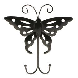 joyMerit Cute Butterfly Wall Door Mounted Clothes Bag Dual Hook Hanger Holder - Black