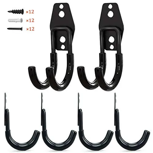 Garage Storage Hooks and Hangers, Garage Garden Tool Organizer, Bike Ladder Hooks for Garage Storage, Utility Wall Hooks for Hanging Heavy Tools, 6 Pack