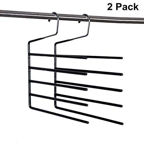 Amber Home Heavy Duty Deluxe Chrome Non-Slip 5 Tier Open Ended Slack Pants Trousers Hangers Clothes Hangers Clothing Hangers (2 Pack)