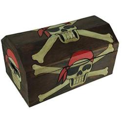 Private Label Wood Childrens Chests Wooden Pirate Skull Treasure Chest Storage Boxes 19 X 9.5 X 10.5 Inches Brown