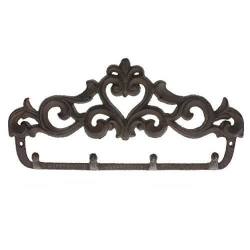 Comfify Decorative Cast Iron Wall Hook Rack - Vintage Design Hanger with 4 Hooks - for Coats, Hats, Keys, Towels, Clothes, Aprons etc |Wall Mounted - 12.25 x 5.75- with Screws and Anchors