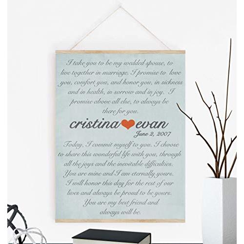 Personalized Wedding Vow Art with Poster Hanger Available, Gift for Wife or Husband