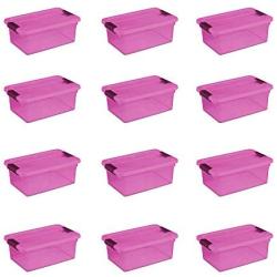 Sterilite ClearView Latch 15 Qt Plastic Storage Container Box, Purple (12 Pack)