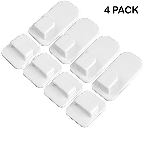QVQQ Remote Control Holder Hook, 4 Set Wall Mount Storage Sticky White Plastic Hook with Strong Self Adhesive and Hanging Buckle, TV Air Conditioner Remote Control Keys Organizer Hanger