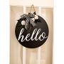 Hello Wreath, Door Decoration, Hello Door Hanger, Black and White Wreath, Front Door Wreath, Buffalo Plaid Wreath, Cotton Decor