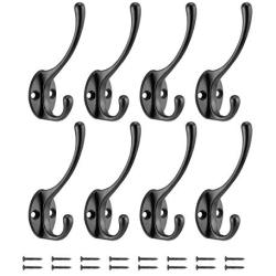 Flyisland Coat Hooks Wall Mounted,Heavy Duty Dual Wall Hook Rustic Farmhouse Double Hook for Coat, Scarf, Bag, Towel, Key, Cap, Cup, Hat (8 Pack, Black)